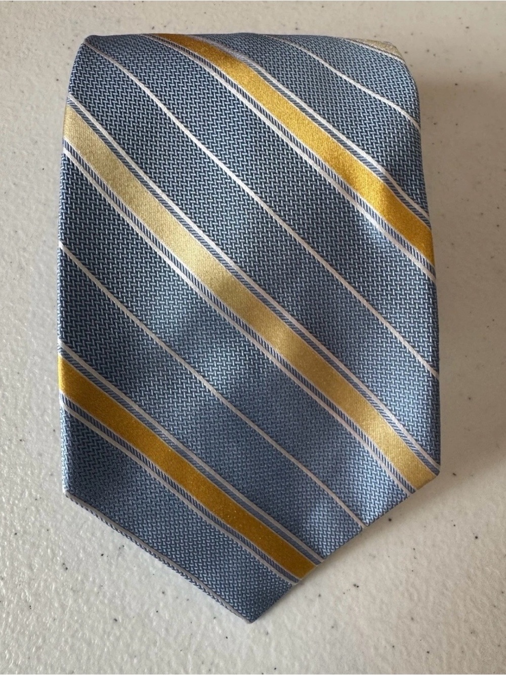 Brooks Brothers Light Blue and Gold Striped 100% Silk Tie